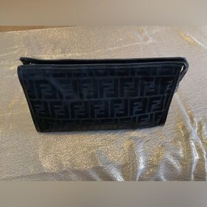 Vintage Fendi Zucca Canvas FF Logo Black Pouch